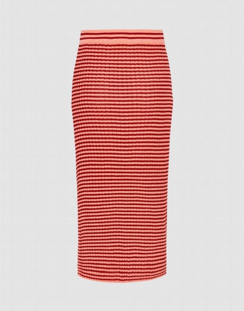 Urban Revivo Striped Knitted A-Line Women's Skirts Orange | IBQVFJM-42