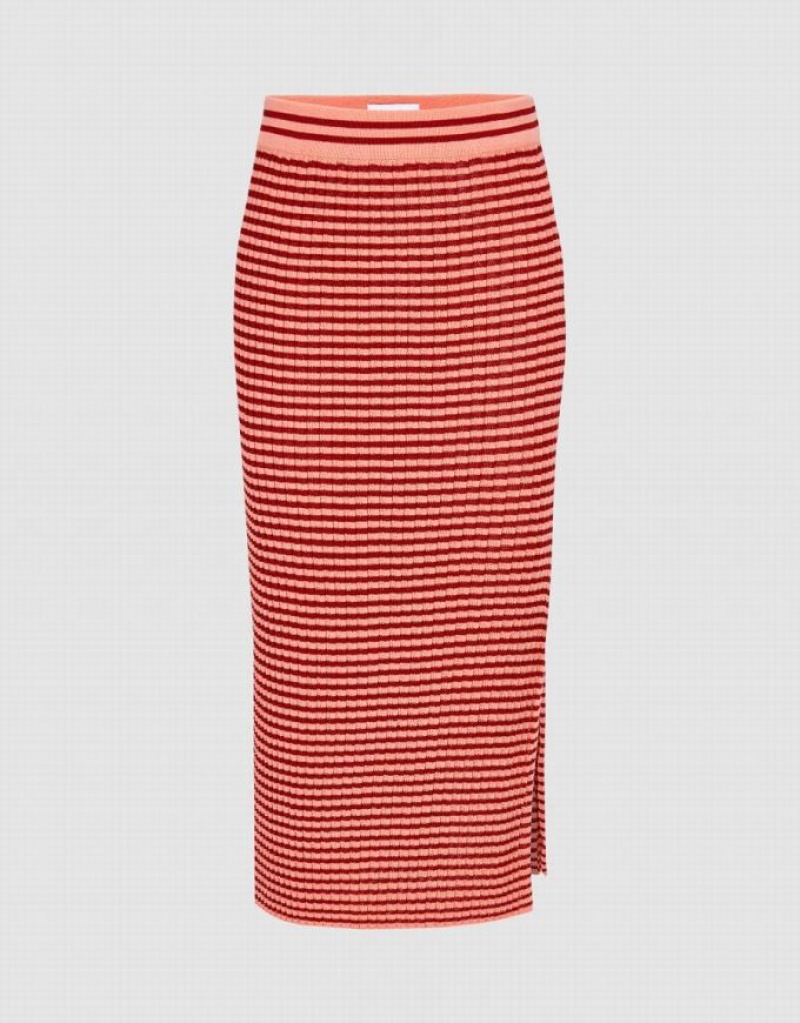 Urban Revivo Striped Knitted A-Line Women\'s Skirts Orange | IBQVFJM-42