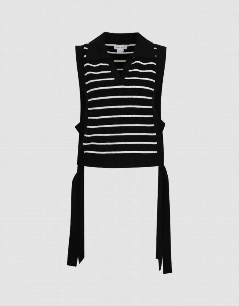 Urban Revivo Striped Knitted Women's Cardigan Black | IWTFDKJ-14