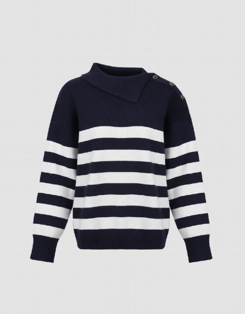 Urban Revivo Striped Knitted Women's Cardigan Blue | XBIRAZT-08