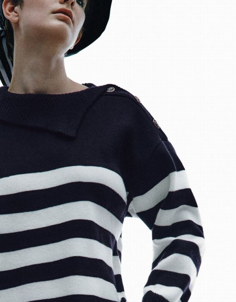 Urban Revivo Striped Knitted Women's Cardigan Blue | XBIRAZT-08