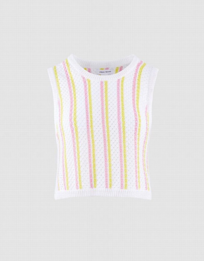 Urban Revivo Striped Knitted Women\'s Tank Top White | MZLJBPA-74