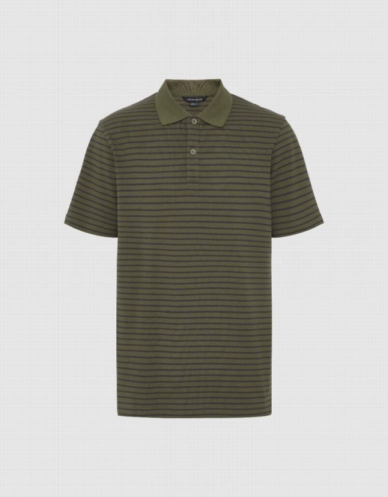 Urban Revivo Striped Men's T-Shirts Green | MOQEVAZ-35