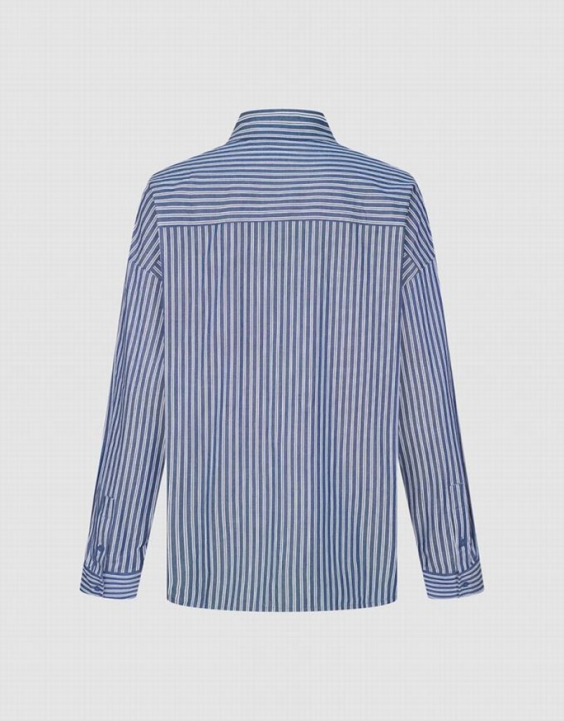 Urban Revivo Striped Oversized Men's Shirts Blue | KJTEOMR-89