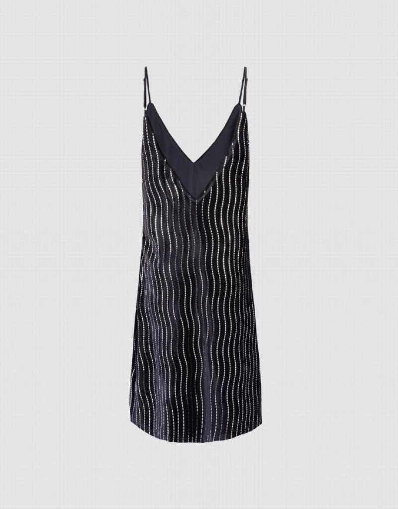 Urban Revivo Striped Sequin Women's Casual Dress Black | OFXSUQL-68