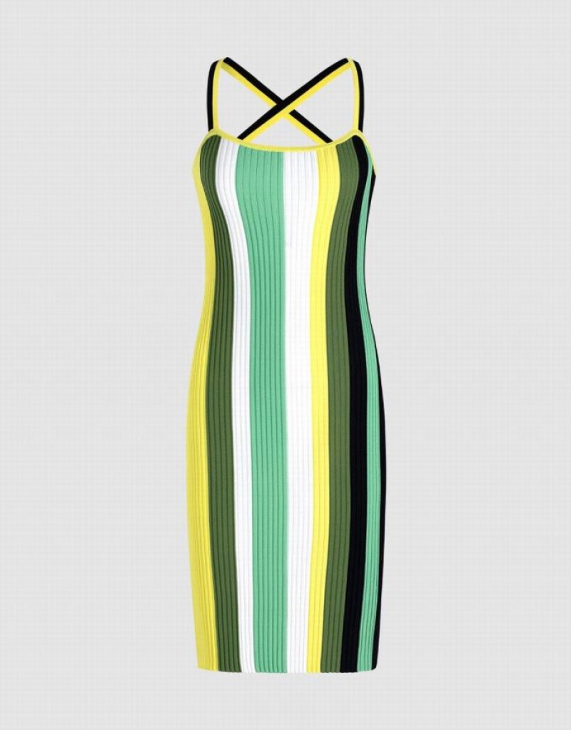 Urban Revivo Striped Sleeveless Bodycon Women\'s Knitted Dress Multicolor | TGXBPWI-36