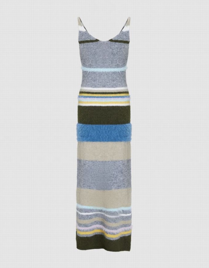 Urban Revivo Striped Sleeveless V-Neck Women's Knitted Dress Multicolor | UVBWORF-58