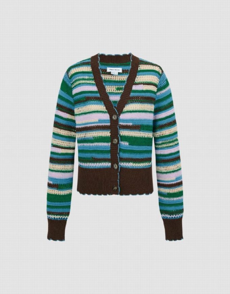 Urban Revivo Striped V-Neck Knitted Women's Cardigan Multicolor | KNHRLUS-94