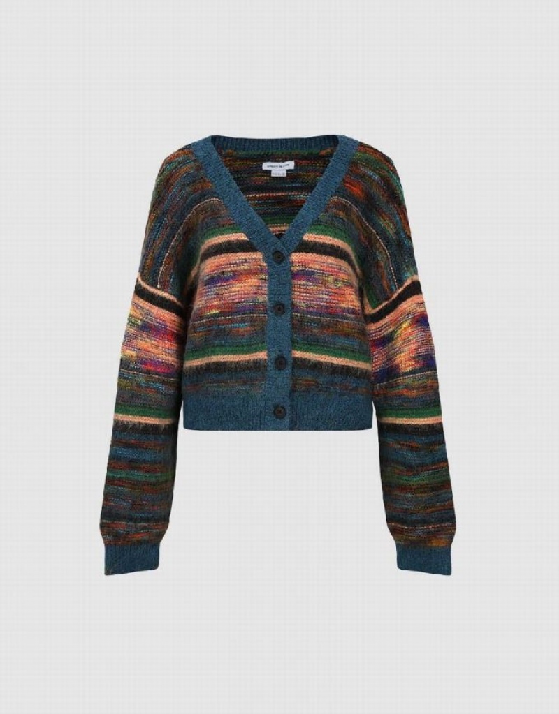 Urban Revivo Striped V-Neck Knitted Women's Cardigan Multicolor | TAIUPYQ-27