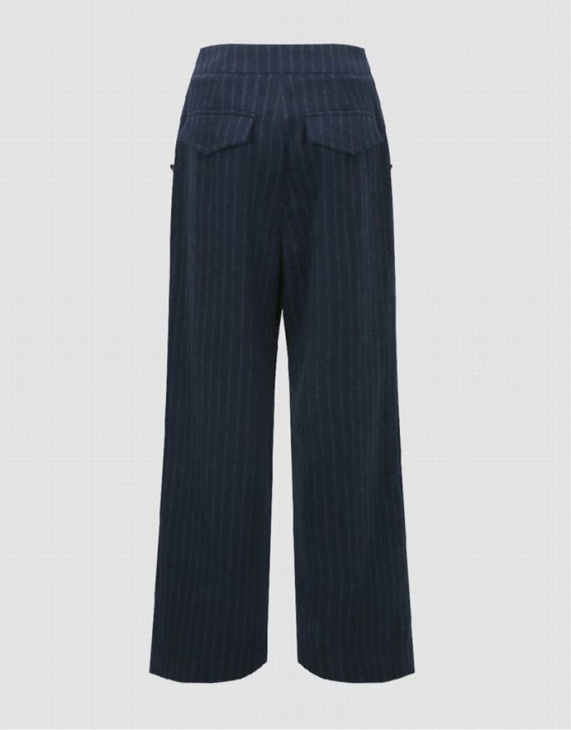 Urban Revivo Striped Wide-Leg Women's Pants Blue | KWDEMQO-92