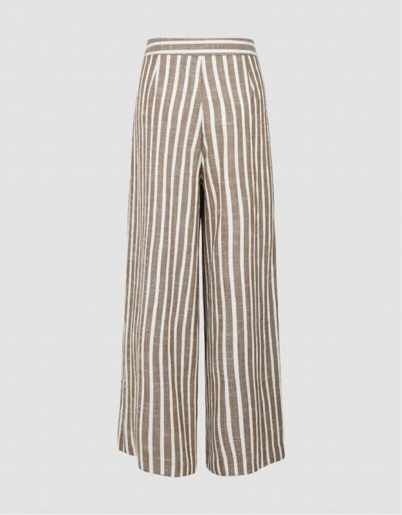 Urban Revivo Striped Wide-Leg Women's Pants Brown | RCGLKDZ-76