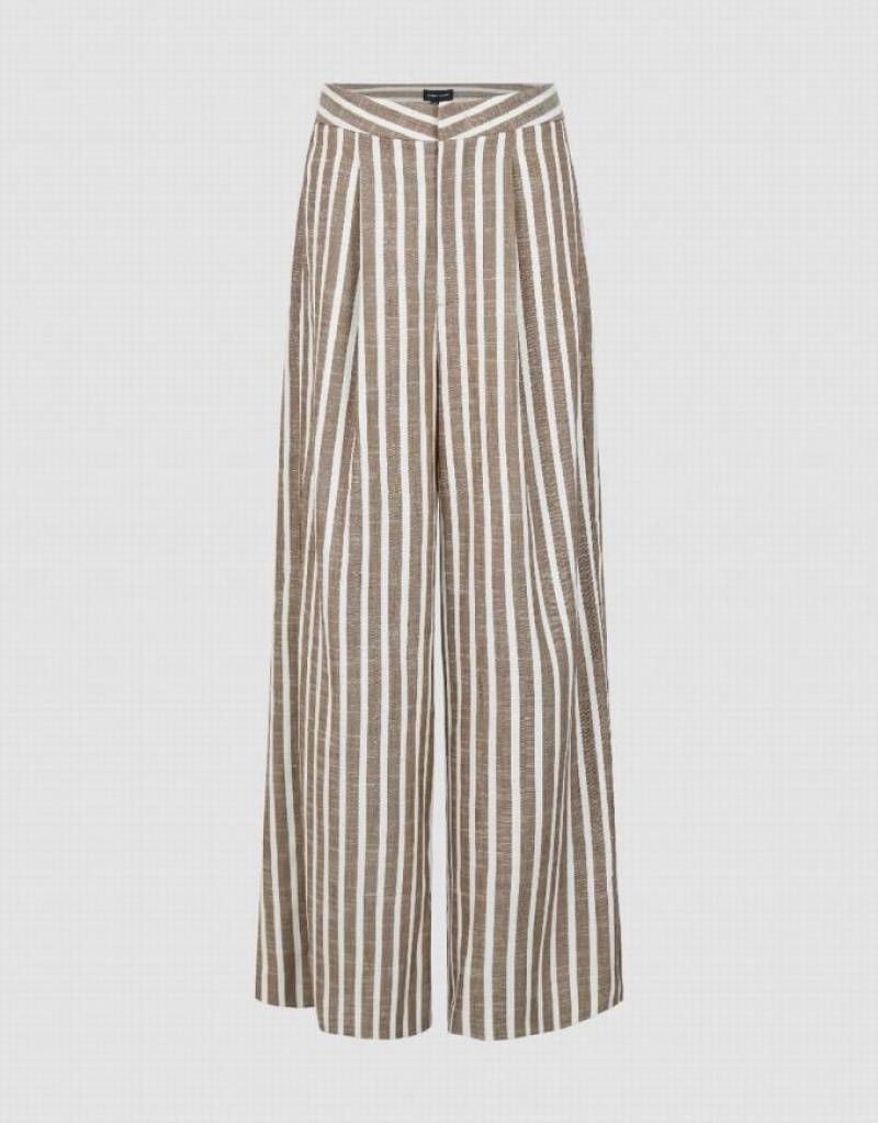 Urban Revivo Striped Wide-Leg Women\'s Pants Brown | RCGLKDZ-76