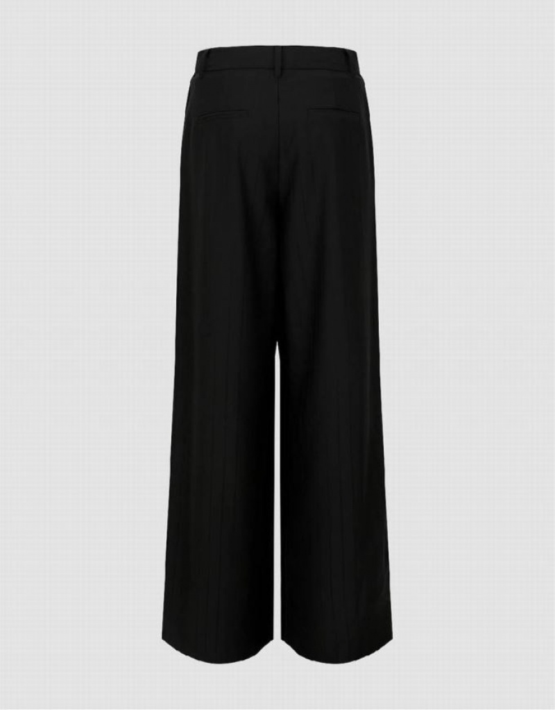 Urban Revivo Striped Wide-Leg Women's Pants Black | BNVZRIY-64