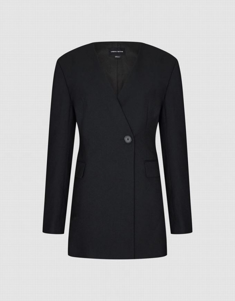 Urban Revivo Surplice Front Tailored Women's Blazers Black | UYCNHBV-68