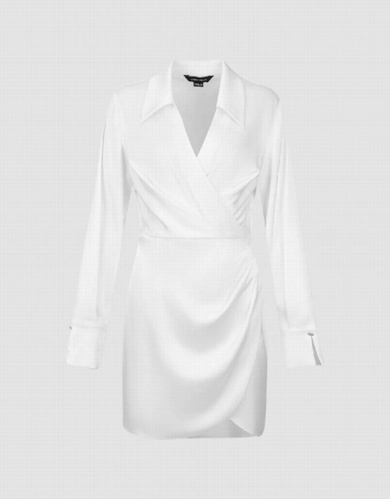 Urban Revivo Surplice Front V-Neck Straight Women's Dress White | HMSXCPU-19