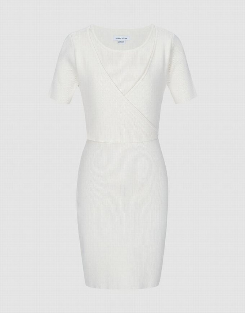 Urban Revivo Surplice Tie Front Women's Knitted Dress White | ZGSNRFI-97