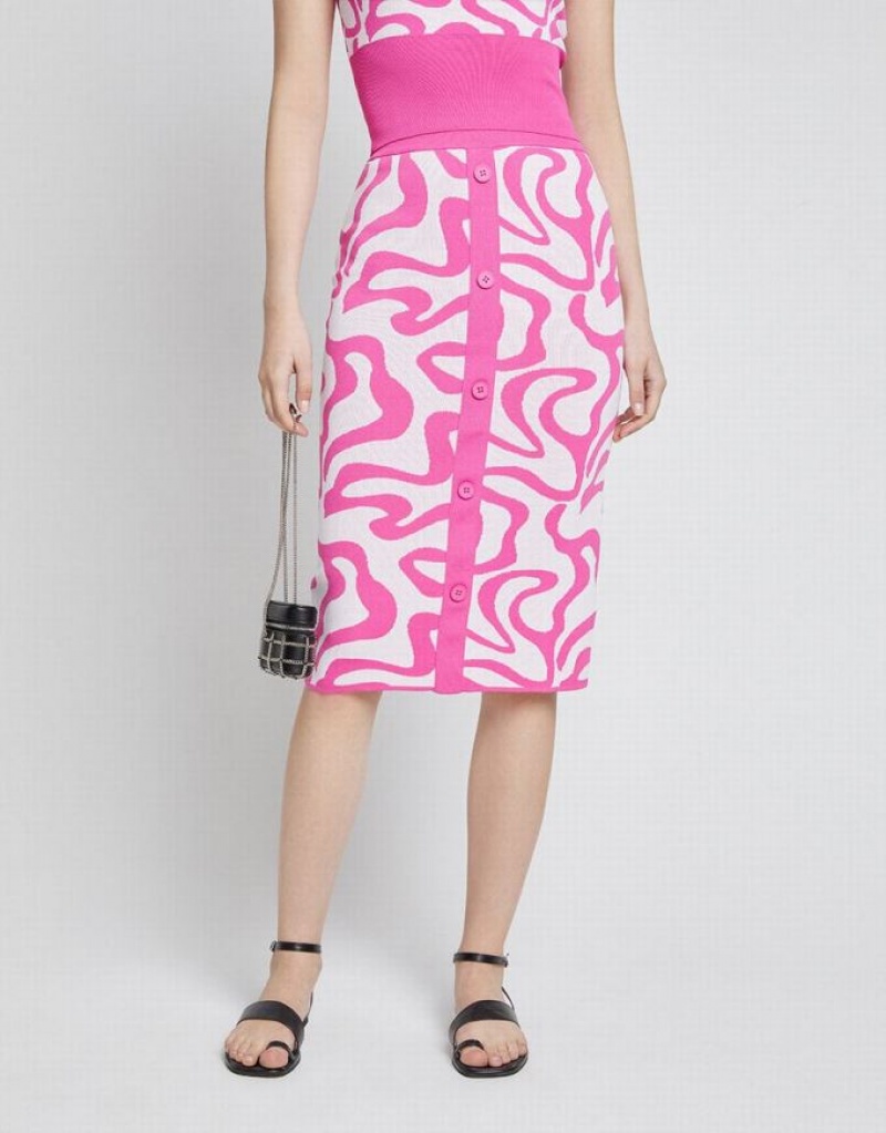 Urban Revivo Swirl Knitted Midi Women's Skirts Pink | ZVICSYN-81