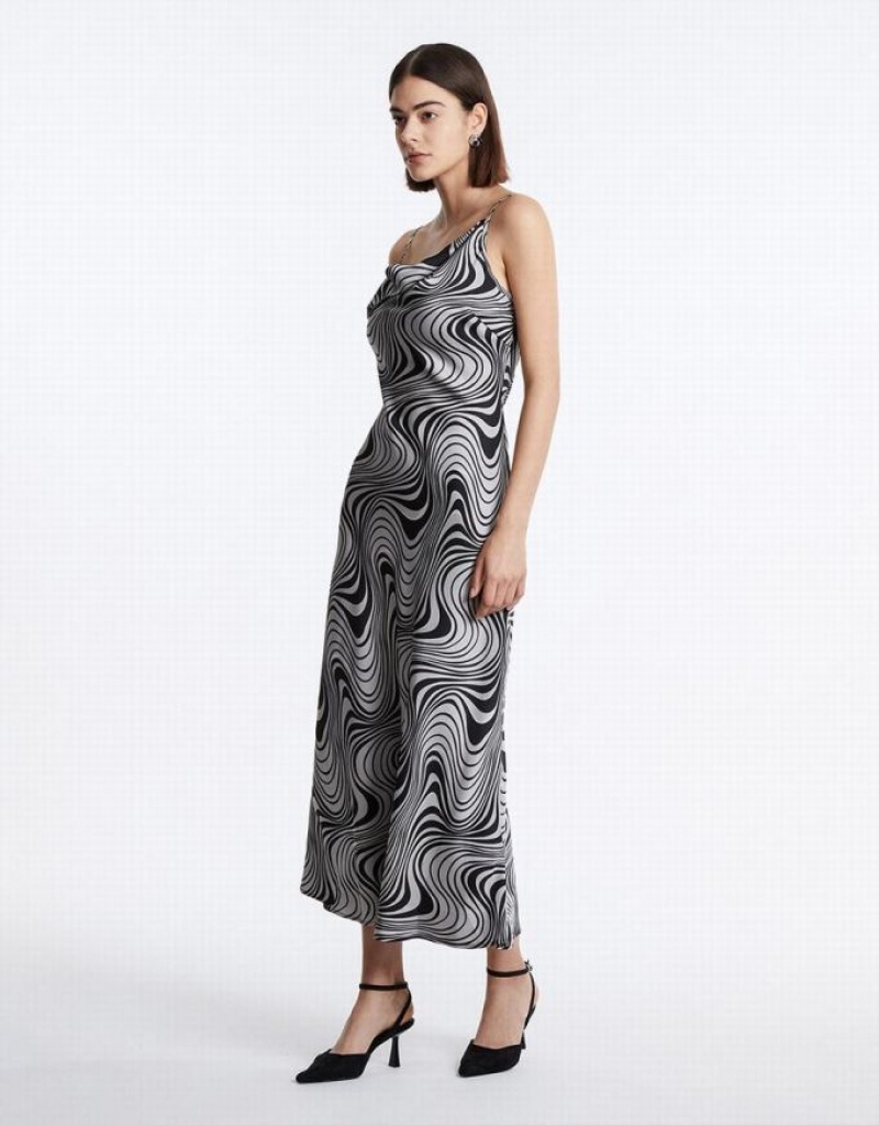 Urban Revivo Swirl Print Maxi Cami Women's Maxi Dress Grey | BVCFXDJ-38