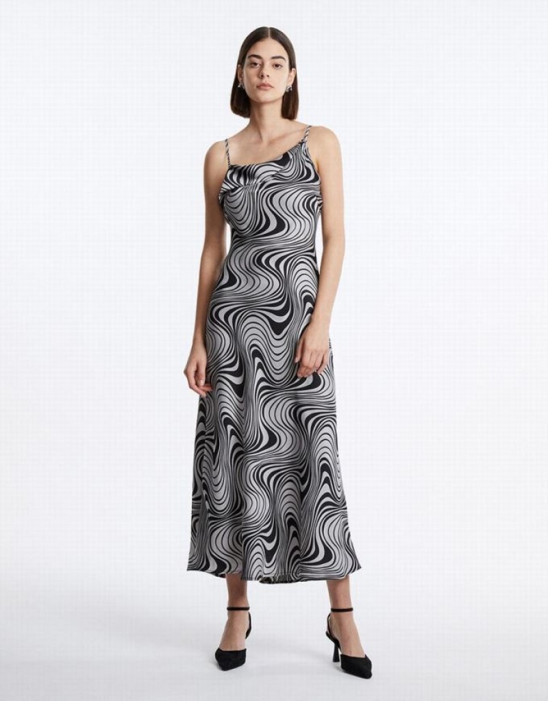 Urban Revivo Swirl Print Maxi Cami Women\'s Maxi Dress Grey | BVCFXDJ-38