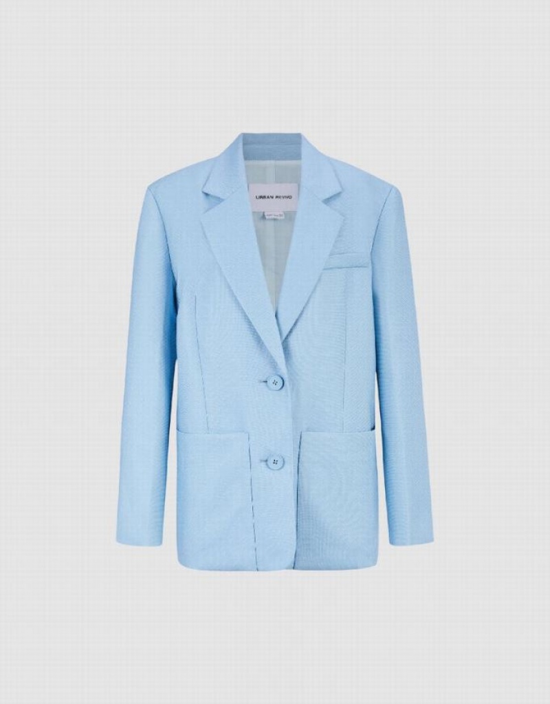 Urban Revivo Tailored Notch Lapel Women's Blazers Blue | YDJSLUR-97