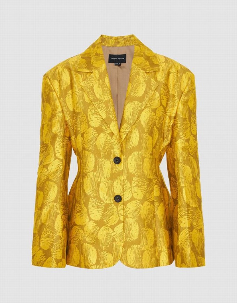 Urban Revivo Tailored Printed Women's Blazers Orange | TDCQXHS-71