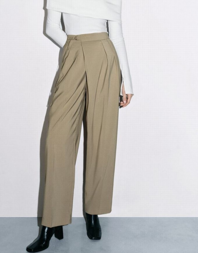 Urban Revivo Tailored Straight Women's Pants Khaki | BZKRWCQ-47