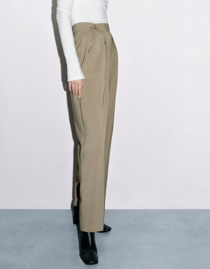 Urban Revivo Tailored Straight Women's Pants Khaki | BZKRWCQ-47