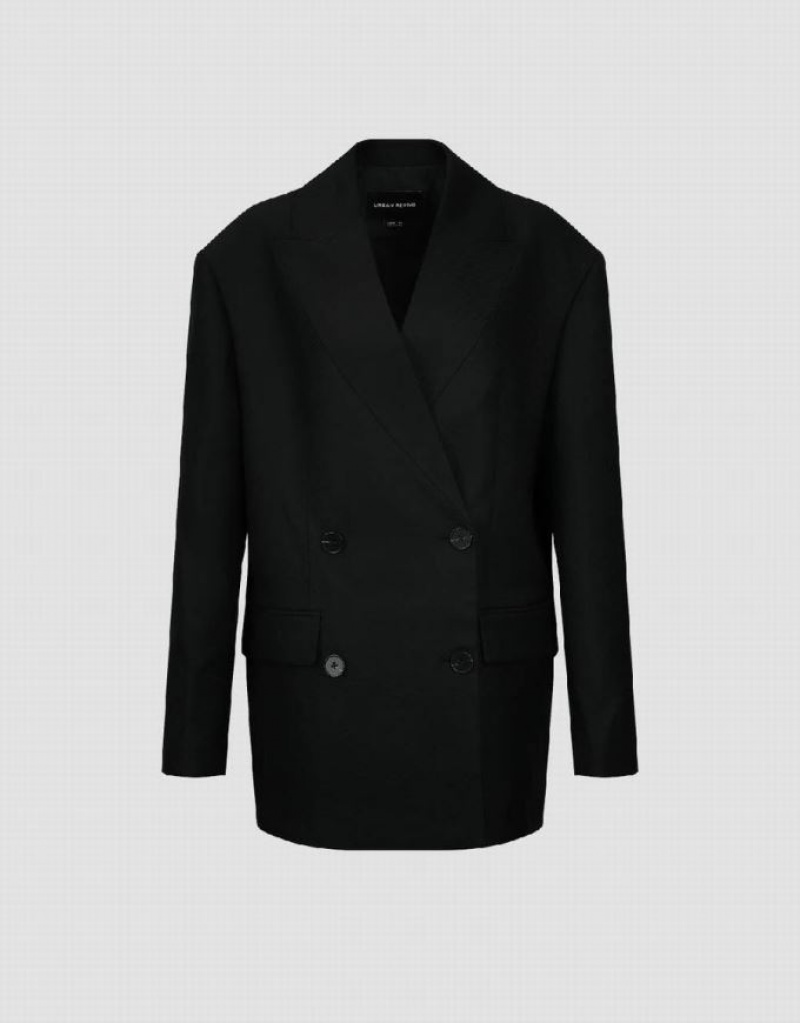 Urban Revivo Tailored V-Neck Women's Blazers Black | NBPWFCK-98