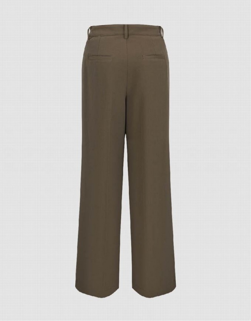 Urban Revivo Tailored Wide-Leg Women's Pants Khaki | VUKFOLT-78