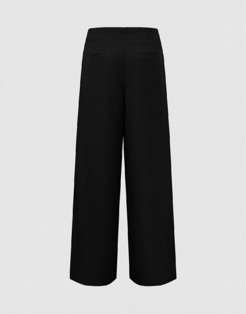 Urban Revivo Tailored Wide-Leg Women's Pants Black | FGMHYQJ-31