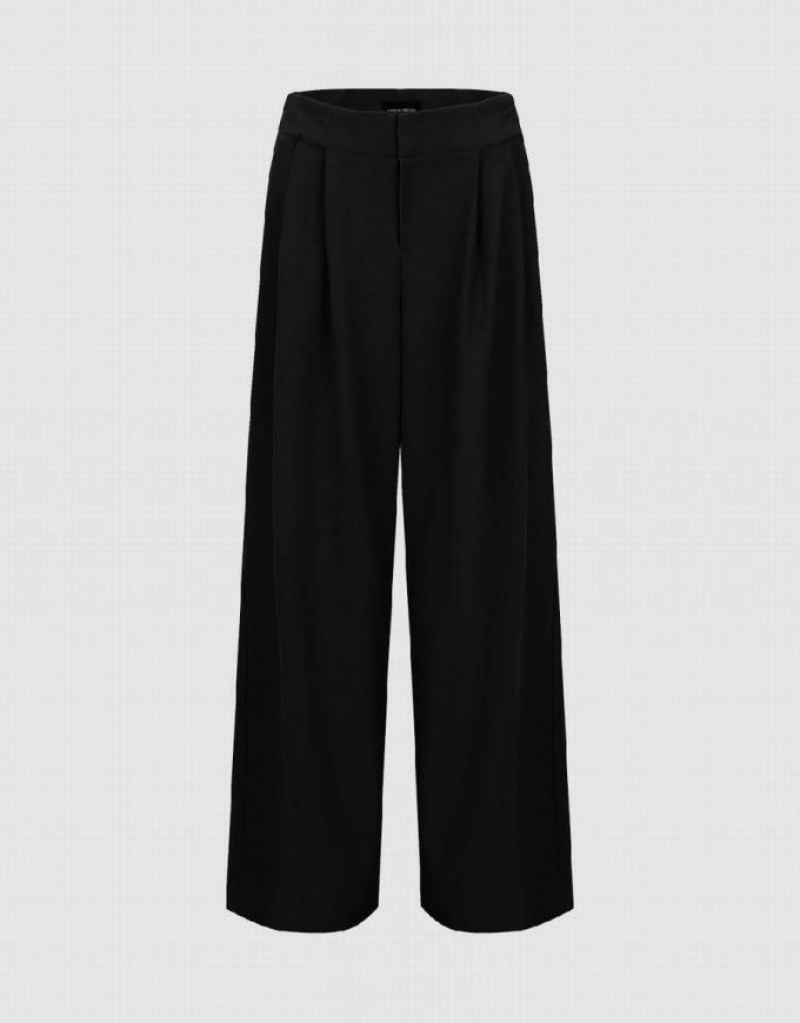 Urban Revivo Tailored Wide-Leg Women\'s Pants Black | FGMHYQJ-31