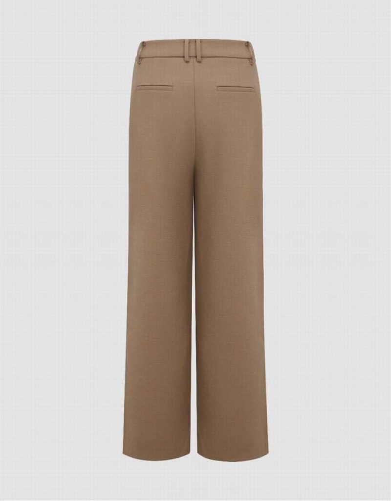 Urban Revivo Tailored Wide-Leg Women's Pants Light Khaki | OWBRDTL-50