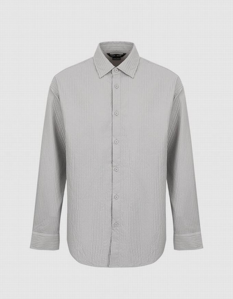 Urban Revivo Textured Button Up Loose Men's Shirts Light Grey | ILAYDNW-96