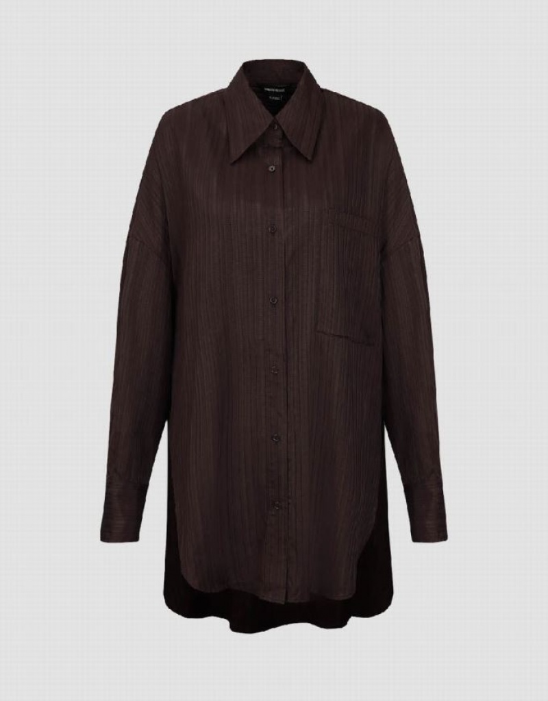 Urban Revivo Textured Button Up Oversized Women's Shirts Coffee | CARZKJO-63