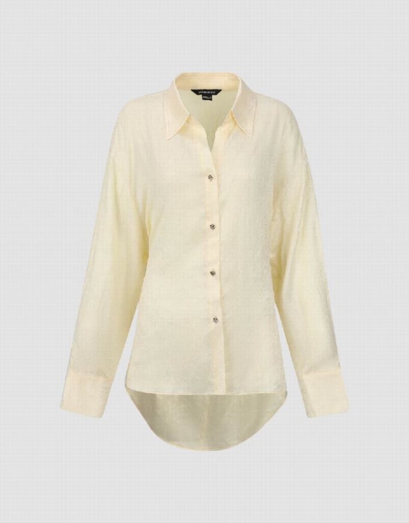 Urban Revivo Textured Button Up Straight Women's Shirts Yellow | CLQXJTI-47