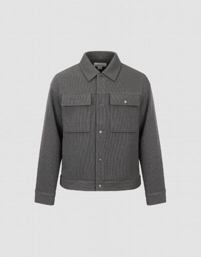 Urban Revivo Textured Button Up Straight Men's Jacket Light Grey | QIXVFYC-67