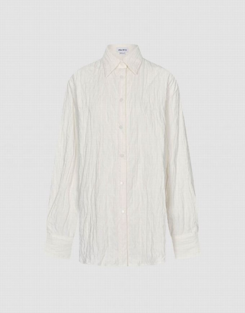 Urban Revivo Textured Button Up Women's Shirts White | OFEJPCX-68