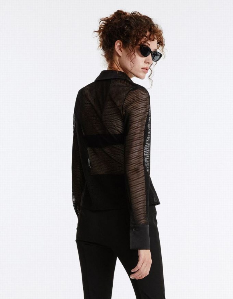 Urban Revivo Textured Button Up Women's Shirts Black | WPECDGN-78