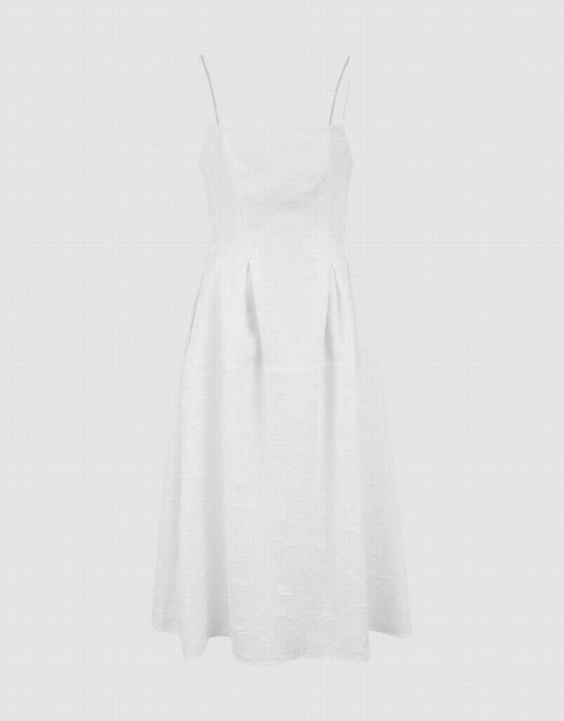 Urban Revivo Textured Cami A-Line Women's Dress White | NHWAUOB-07