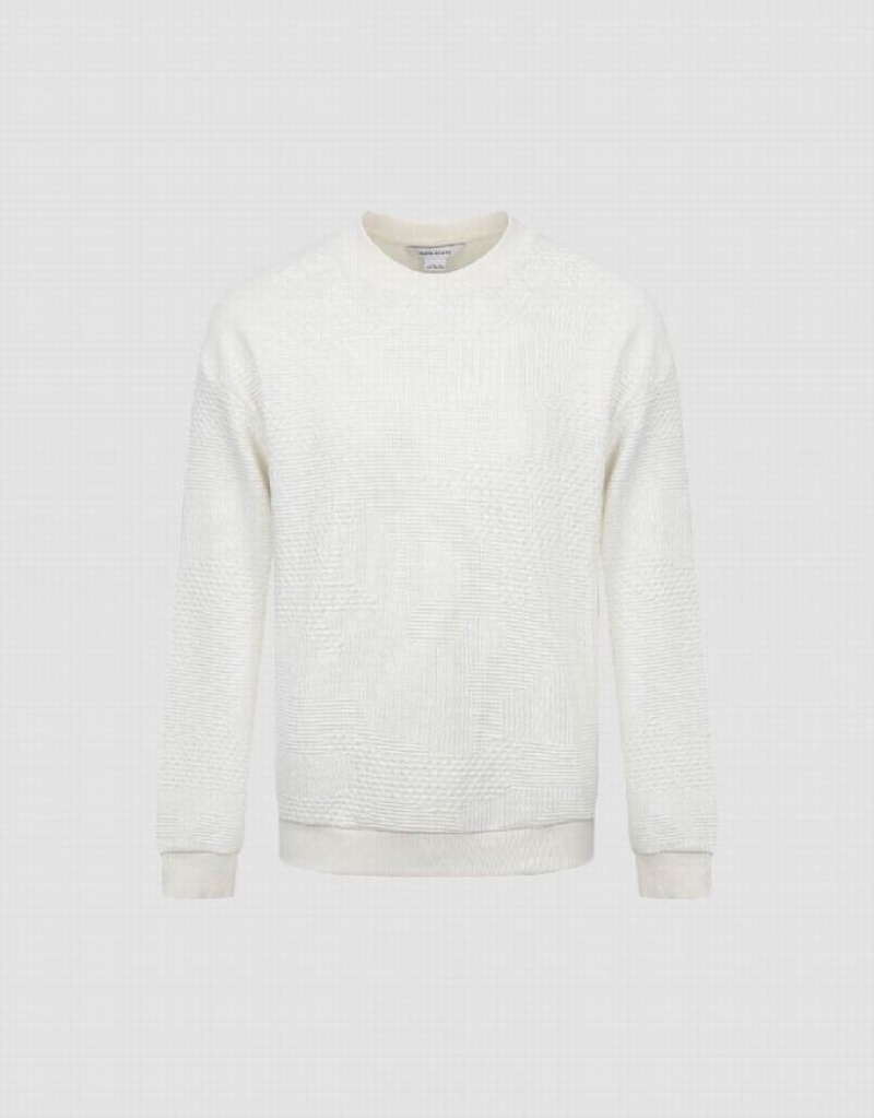 Urban Revivo Textured Crew Neck Men's Sweatshirts White | ONFTHQC-80