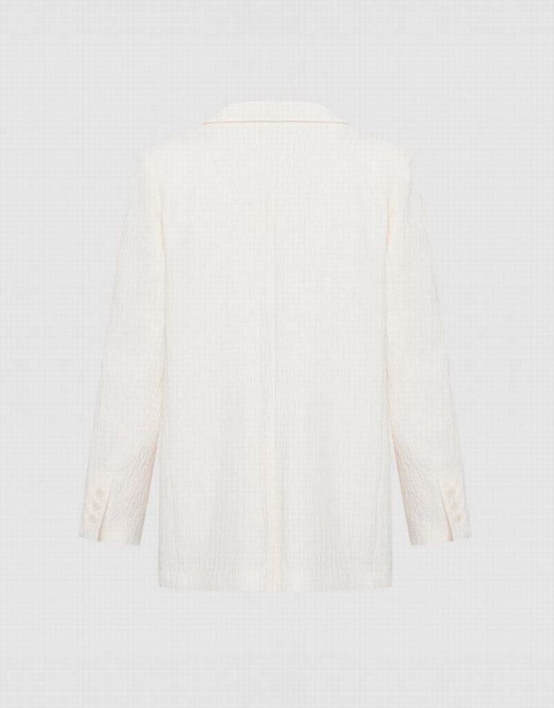 Urban Revivo Textured Double Breasted Women's Blazers White | XYQPLRN-06