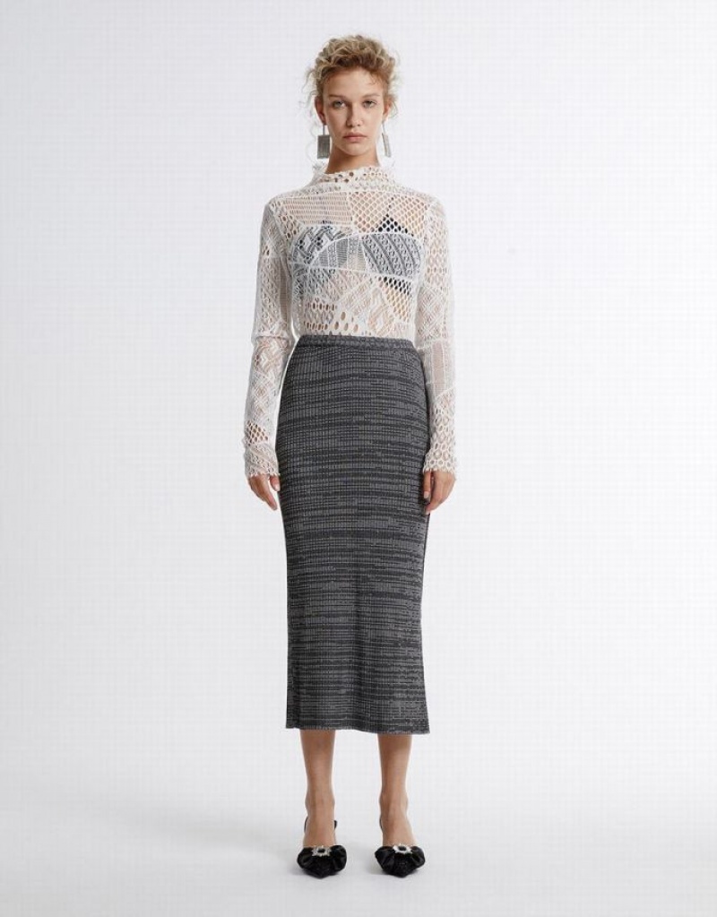 Urban Revivo Textured Long Knitted Women's Skirts Grey | FKECHQW-59