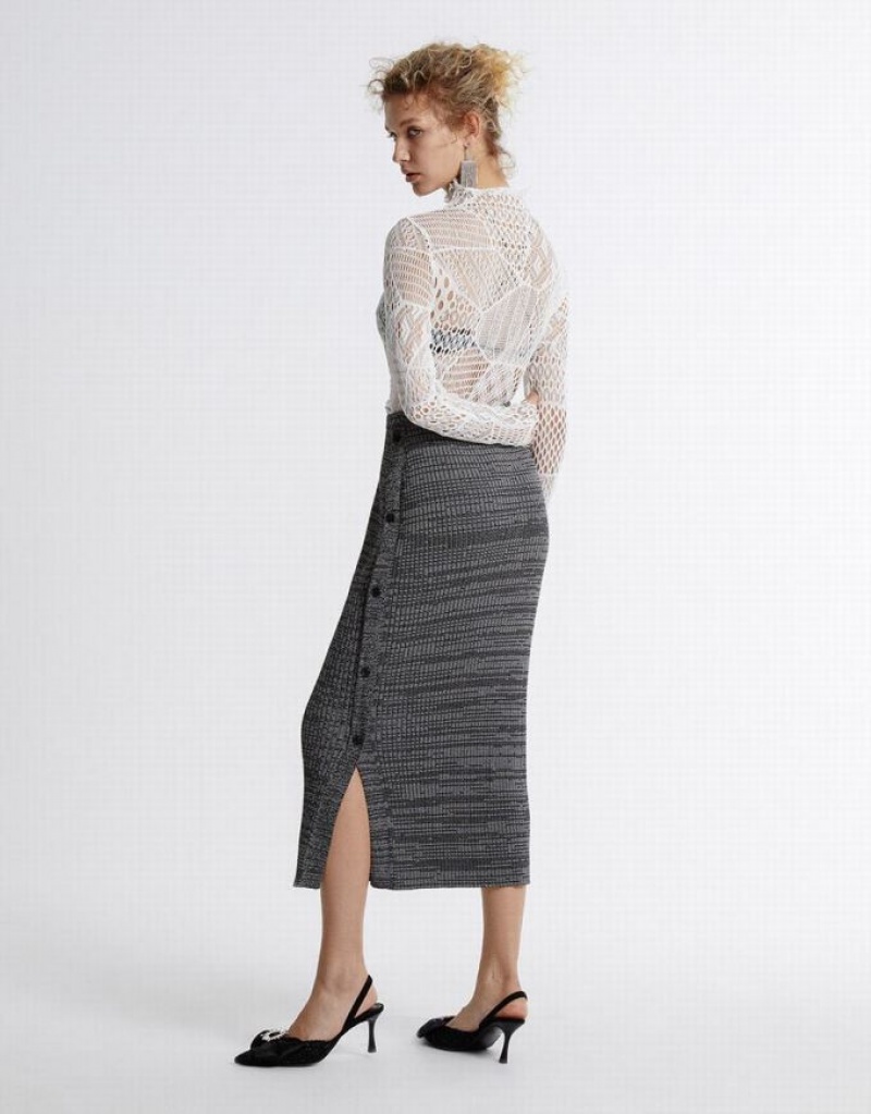 Urban Revivo Textured Long Knitted Women's Skirts Grey | FKECHQW-59