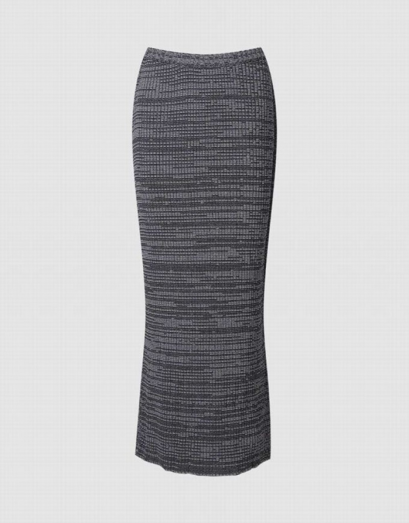 Urban Revivo Textured Long Knitted Women\'s Skirts Grey | FKECHQW-59