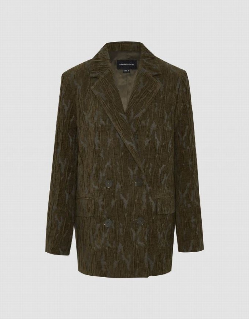 Urban Revivo Textured Notch Lapel Women's Blazers Green | AUEXGHI-87