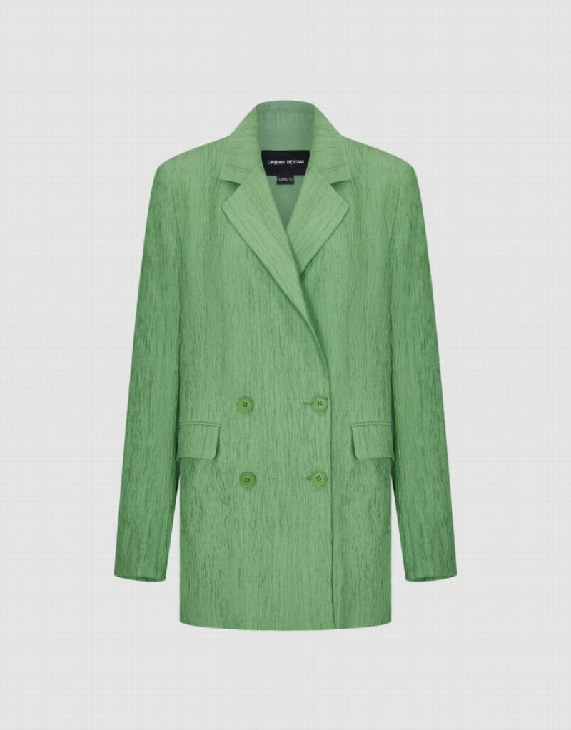 Urban Revivo Textured Notch Lapel Women's Blazers Green | GLYBVSA-58