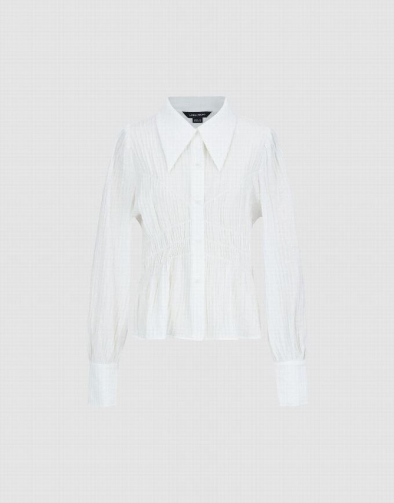 Urban Revivo Textured Overhead Women's Blouse White | RLFZVUI-08