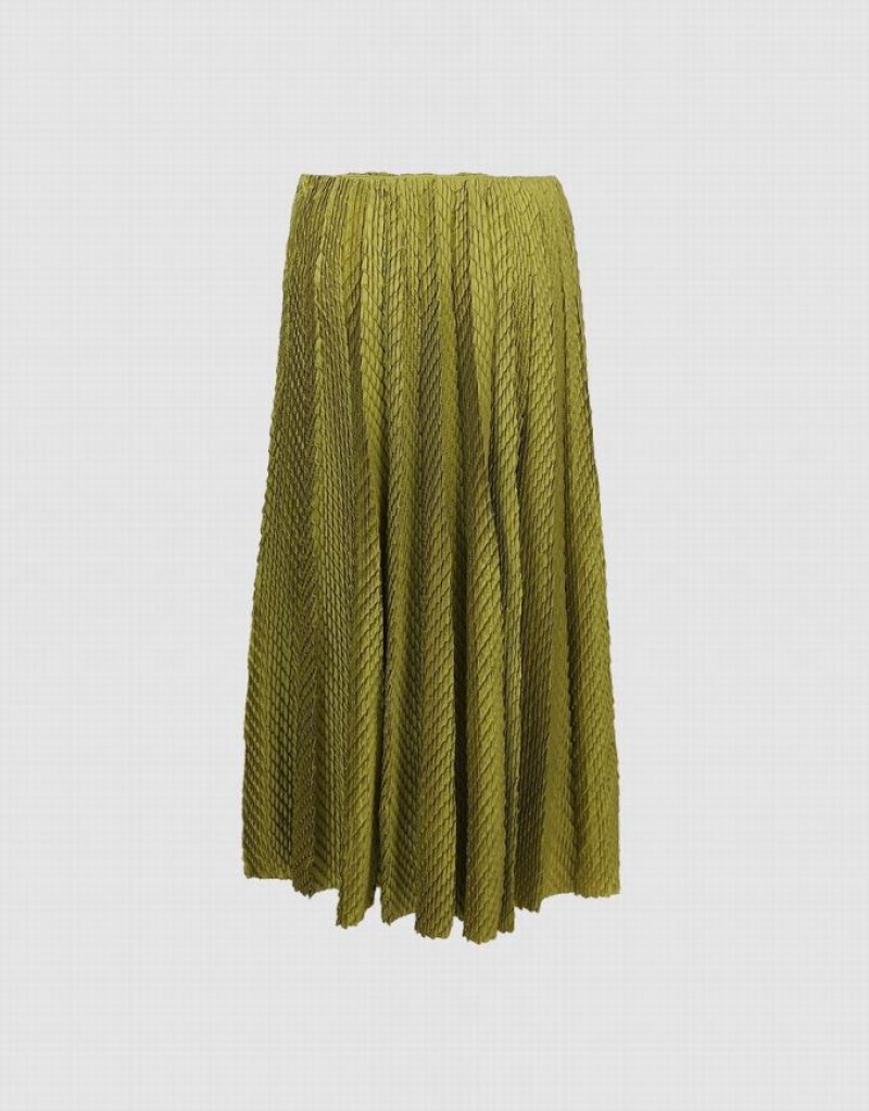 Urban Revivo Textured Pleated Maxi Women's Skirts Green | QENRIOD-01