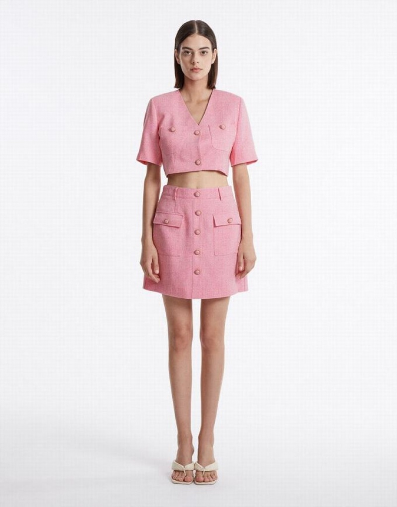 Urban Revivo Textured With Buttons Women's Skirts Pink | OYCEVSJ-82