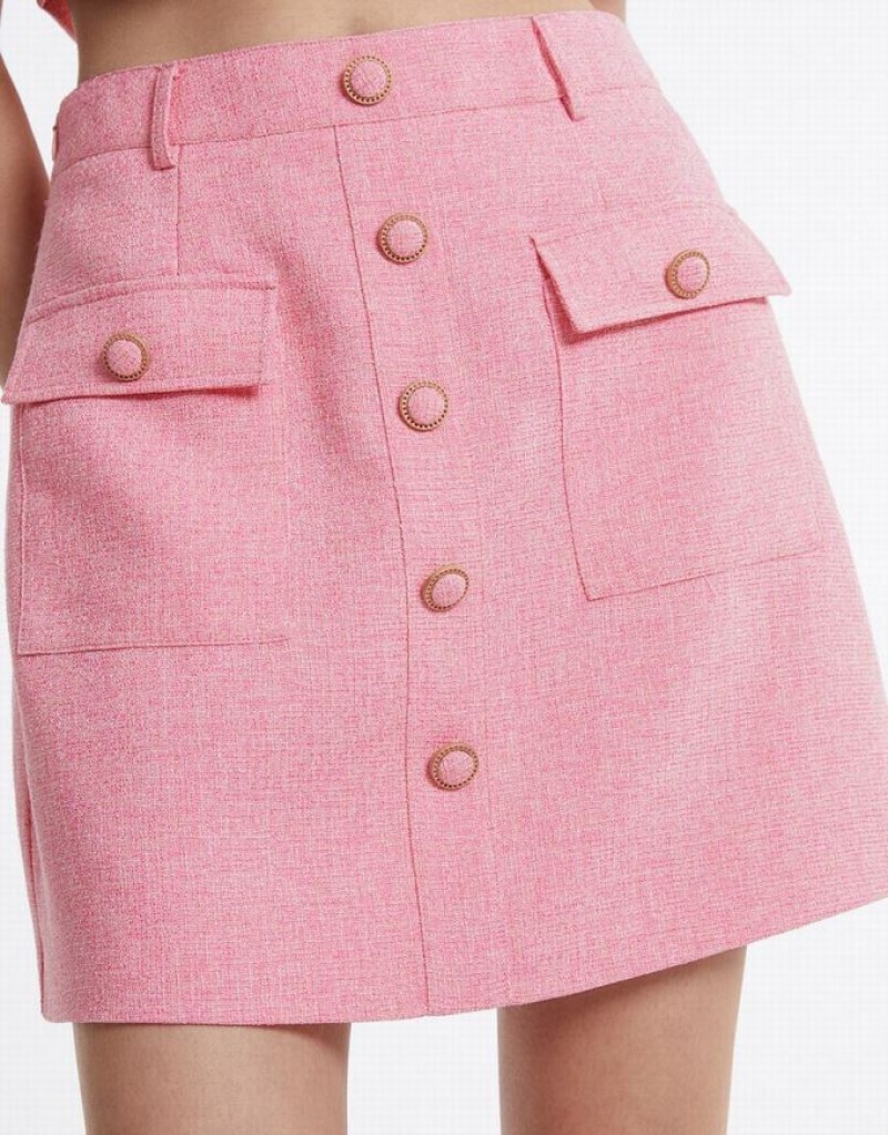 Urban Revivo Textured With Buttons Women's Skirts Pink | OYCEVSJ-82